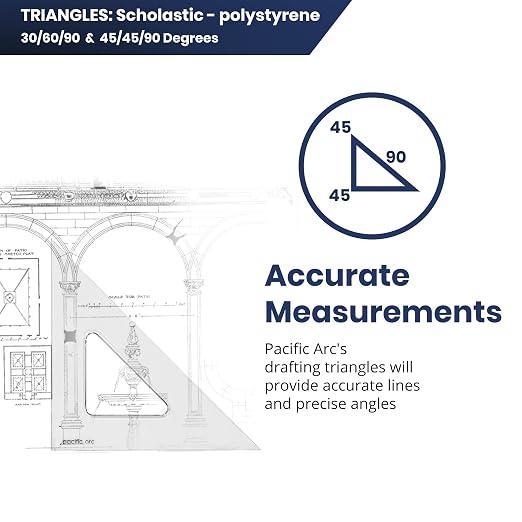 Pacific Arc's Scholastic Triangle - 10 inch - Clear - 45/90 Angle - Plain Edge - Polystyrene - Technical Drawing Tools, Drafting, Architect and Engineering.