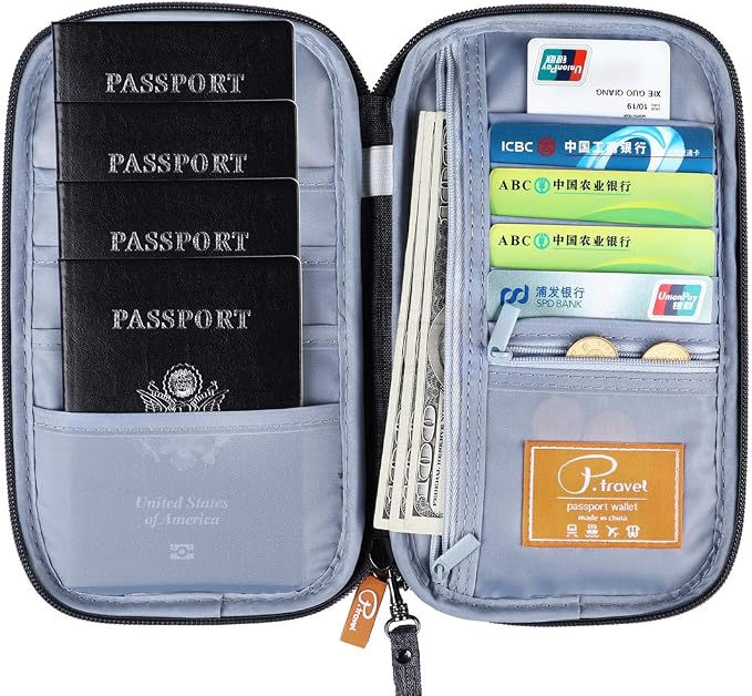 VanFn RFID Travel Passport Wallet, Family Passport Holder, Trip Document Organizer P.Travel Series (Grey)