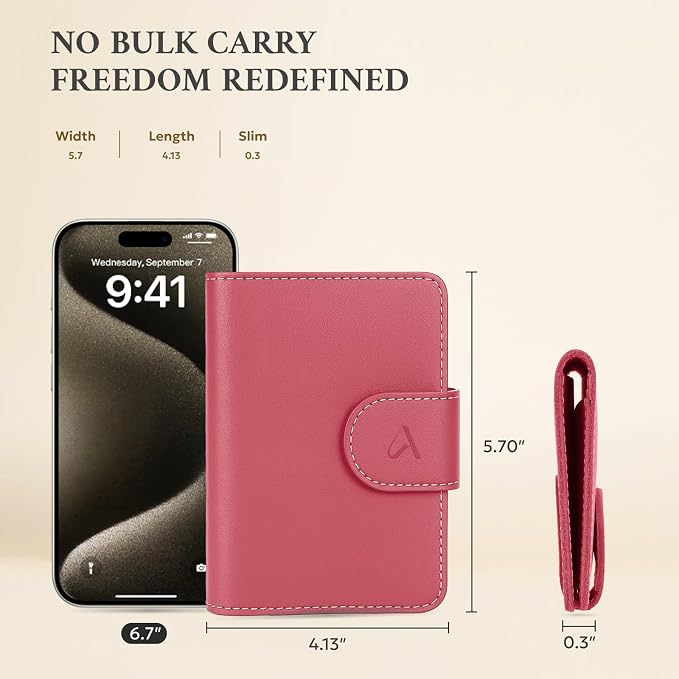 ALLIVE Rfid Passport Holder for Travel Women, Rfid Passport Cover Wallet, Genuine Leather Passport Holder for Travel with AirTag Hidden, Airport Essentials, Travel Gifts (Rose Pink)