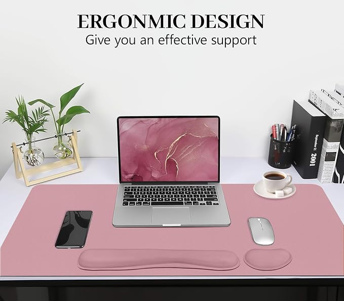 Mouse Pad and Keyboard Wrist Rest, 3-in-1 Keyboard and Mouse Pad | 35.4" x 16.9" Dusty Pink Desk Mat Set,Ergonomic Wrist Rest for Computer Keyboard, Non-slip Base, Waterproof Computer Mat