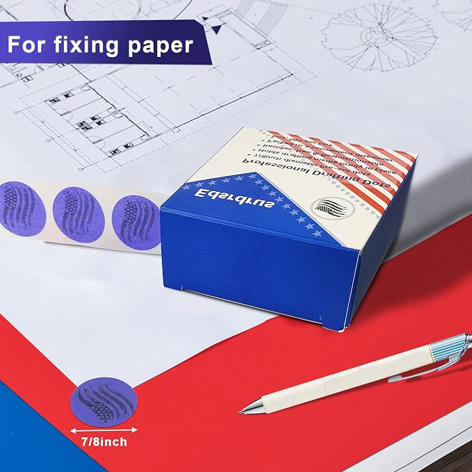 EDSRDRUS 3 Pack Drafting Dots 7/8" Diameter, Low Tack, Easy Removal, Pre-Cut Tape for Tracing, Drawing, Positioning, Roll of 500 Per Box (White)