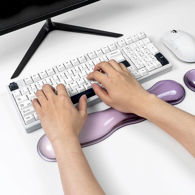Ergonomic Gel Keyboard and Mouse Wrist Rest Set – Clear Wrist Rest for Computer Keyboard 60%/68%/75%, Comfort & Support for Typing and Gaming (Grey Purple)