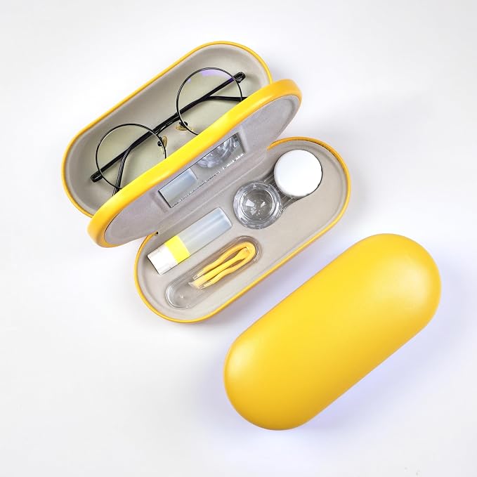 Eyeglass Case Double Sided Travel Size Portable Contact Lens Box 2 in 1 | Multifunction With Tool for Daily Outdoor Office