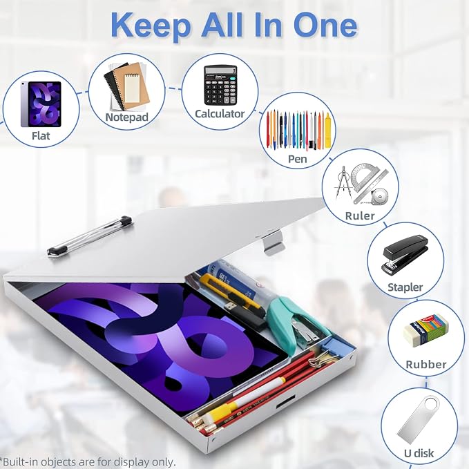 Metal Clipboard with Storage,Form Holder Portfolio Aluminum Metal Binder with High Capacity Clip Posse Box Self Locking Latch -14 x 9.25 inch Size Clipboard for Office Business Professionals Stationer