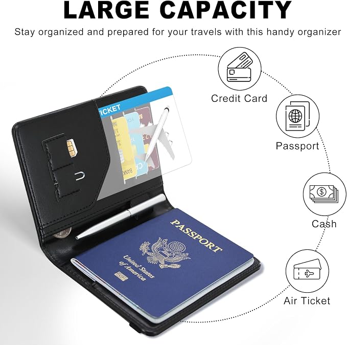 ACdream RFID BLOCKING Passport Holder Travel Wallet, Premium PU Leather Cover Passport Book with Card Holder, Pen Holder, Keep Organization, and Travel Essentials for Women and Men, Black