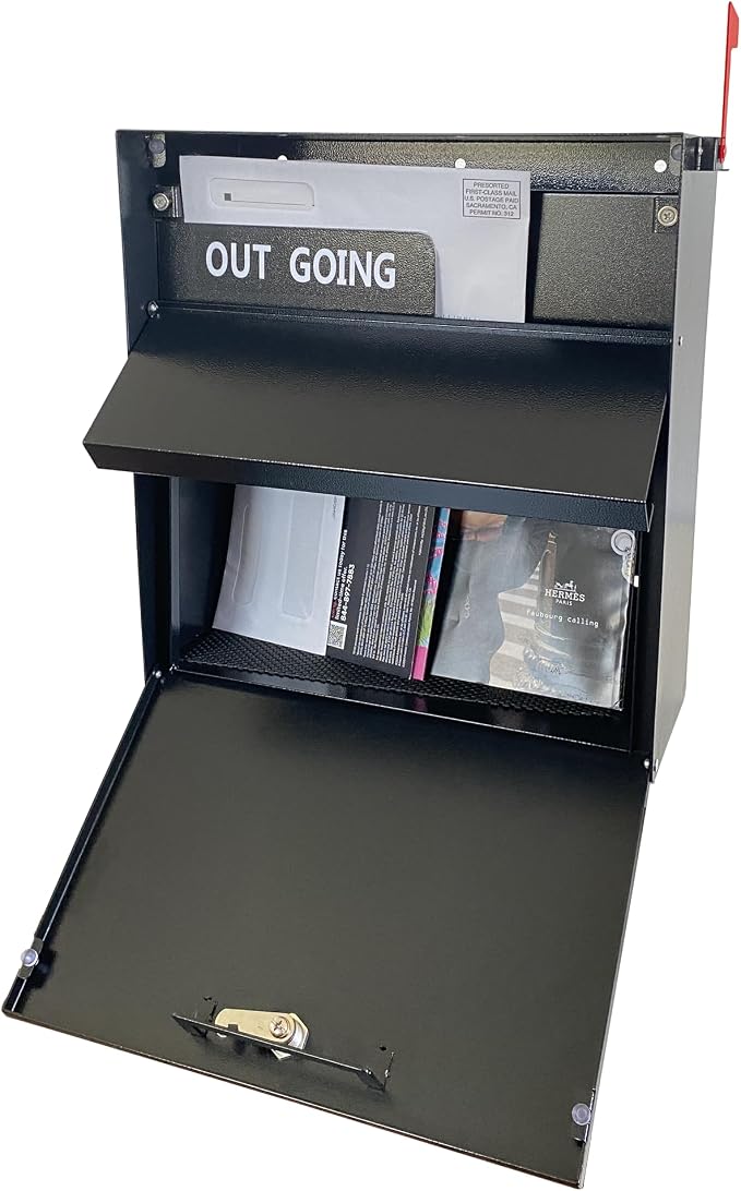 Locking Wall-Mount Large Mailbox with Outgoing Mail Flag | Galvanized Steel Rainproof Outdoor Mailbox for Homes, Apartments, Offices & Businesses, Black