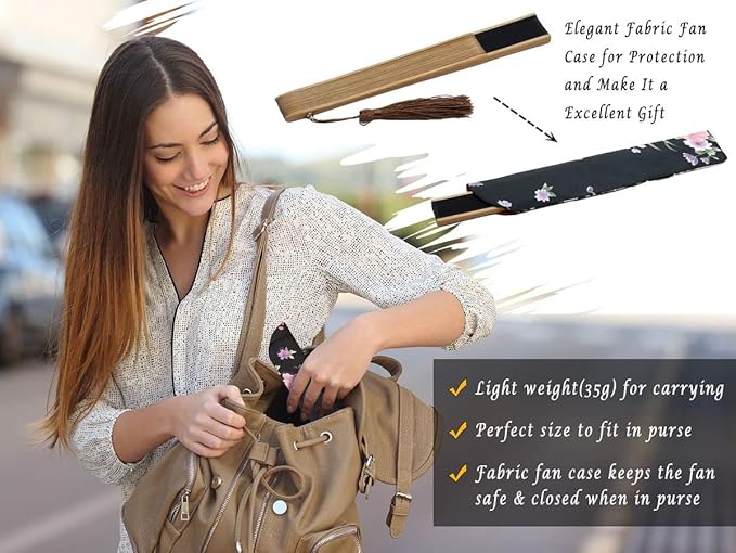 OMyTea Folding Hand Fan for Women - Foldable Chinese Japanese Vintage Bamboo Silk Fan - for Hot Flash, Church, Decoration, EDM, Music Festival, Dance, Party, Performance, Gift (Sexy Bamboo)