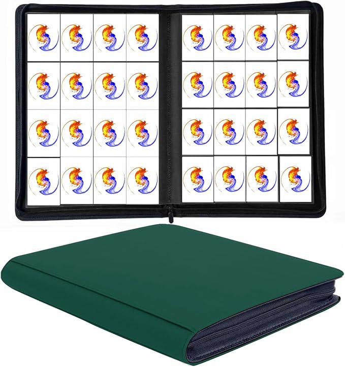 Trading Card Binder 16 Pocket, 1664 Pockets Ringless PU Cover Card Collection Binder, Double Sided Card Binder Collector Album, Card Folder for MTG, TCG, Sports Cards, Game Card (Green, 16Pockets)