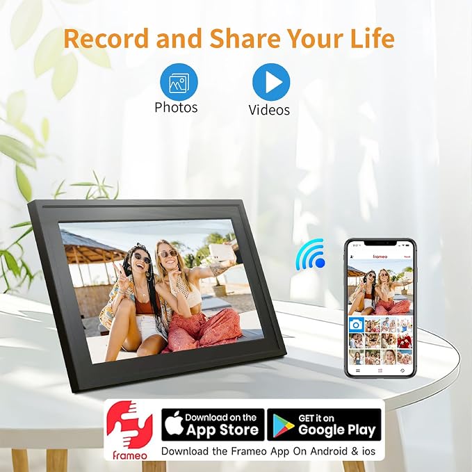 Digital Photo Frame 10.1IN Wi-Fi Picture Frame Electronic with 32GB Storage IPS Display, Easy Setup to Share Photos or Videos by Frameo App Anywhere Anytime