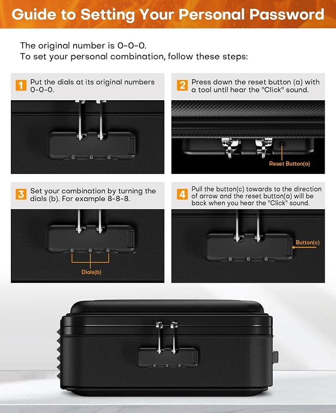 Fireproof Document Box with Lock, Hard Case Safe Box Water Resistant Document Organizer for Important Documents, Passports, Certificates & Cash, Portable File Storage for Home Office, Black