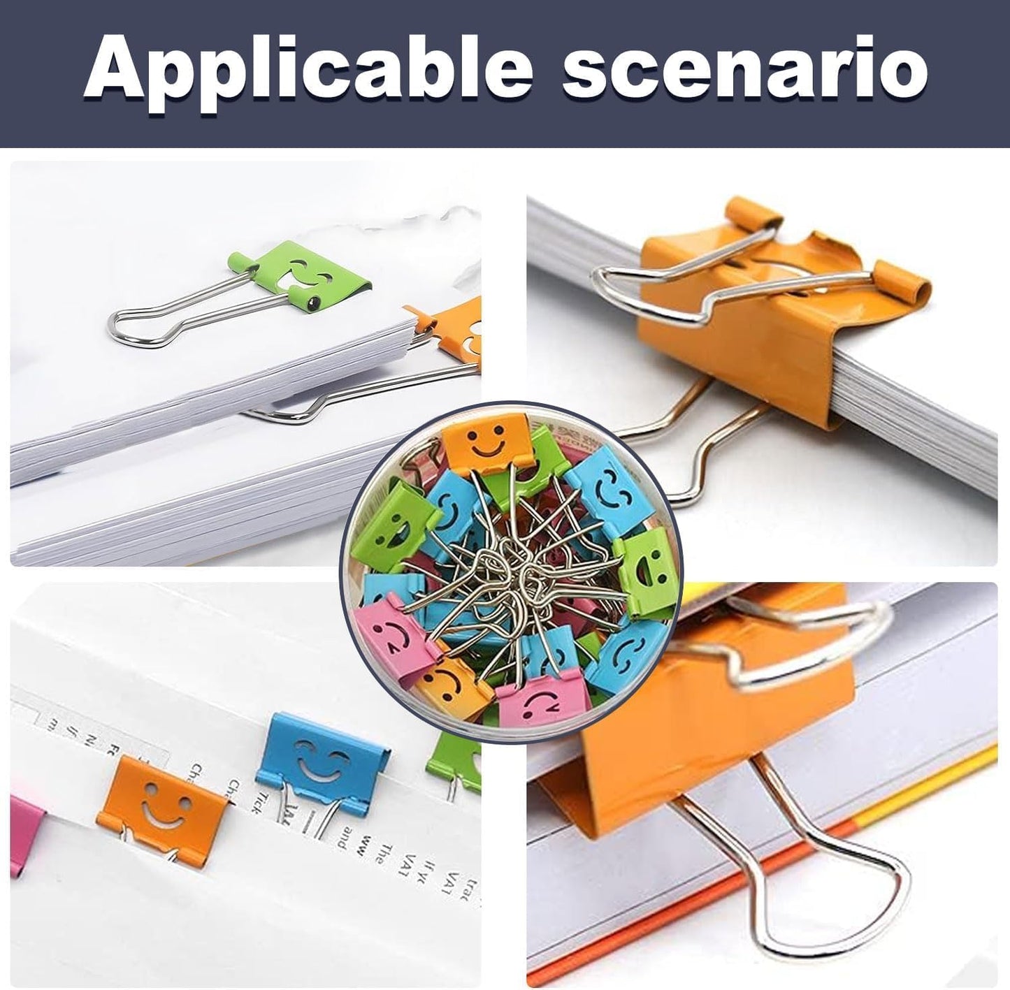 120 Pack Smiling Binder Paper Clips, Mini Metal Binder Clips for Kitchen, Send Goods from Local Warehouse, Cute Binder Clips, School Personal Document Organizing Classifying, Office, Paper Clamps