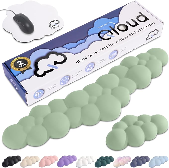 Green Cloud Keyboard Wrist Rest – Create-ables Qloud Green Wrist Rest for Computer Keyboard and Mouse, Ergonomic Memory Foam Wrist Pad with Non-Slip Base, Includes Cloud Mouse Pad