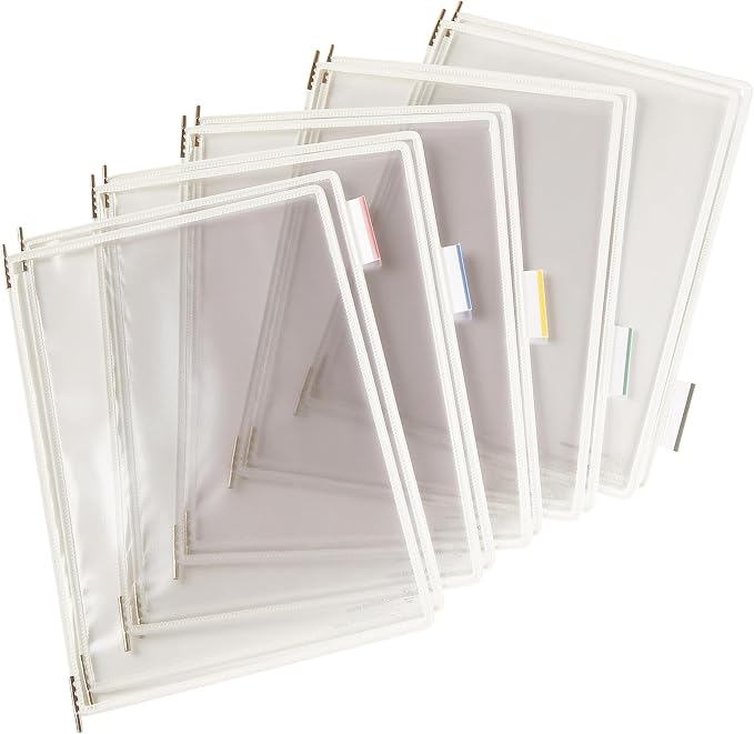 Tarifold Wall Mount Reference System, 10 Pockets, Expandable, White | 10 double-sided PVC pockets hold 20 letter-size sheets, sturdy wall-mount bracket, snap-on index tabs, easy to install