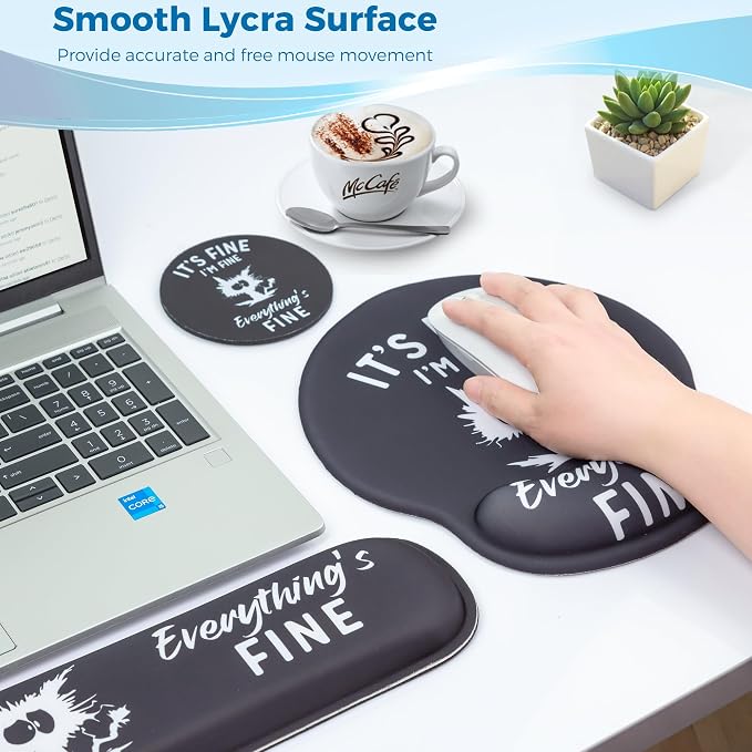 Mouse Pad and Keyboard Wrist Rest Support,Ergonomic Mouse Pad Set | Mousepad With Coaster and Non-Slip PU Base,Pain Relief for Desk Desktop Gaming, Computer,Office -Beach