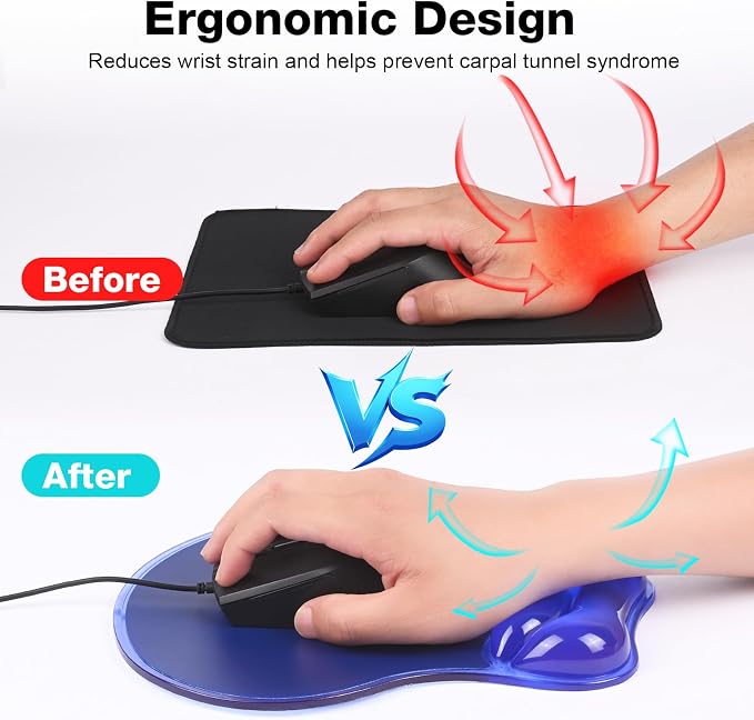 Gel Mouse Pad with Wrist Rest, Ergonomic for Laptop, Non-Slip Base | Cooling Gel Comfort, Soft Squishy Wrist Support, Easy to Clean, Non-Slip PU Base, for Office & Home Desk Blue
