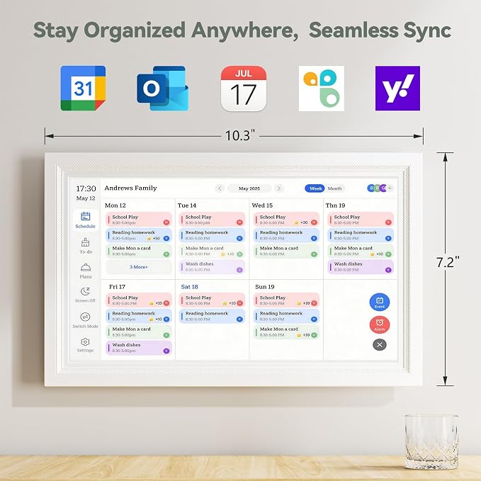 Digital Calendar 10.1-Inch Electronic Calendar Wall Touch Screen, ECalendar Planner with Digital Photo Frame for Family Organizer,Auto-Sync with Family Schedule, Chore & Meal Planner, Wall/Desk Mount