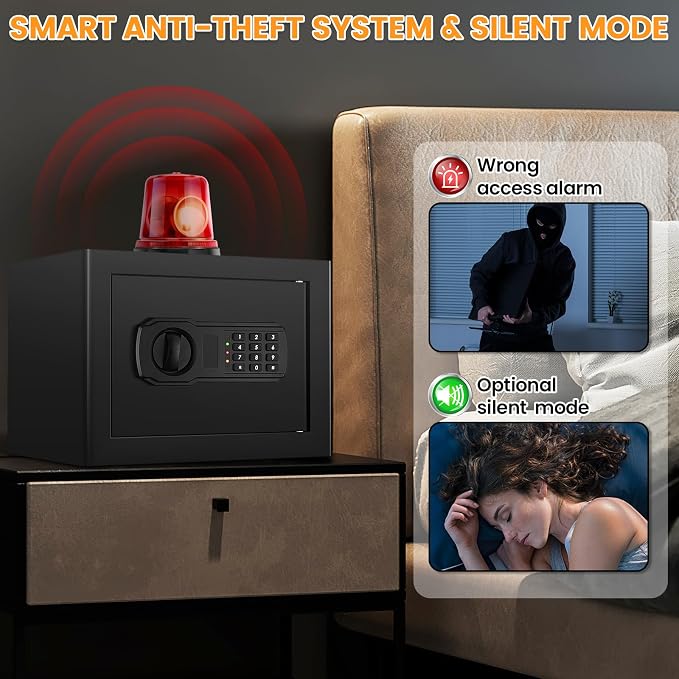 9.84"H Small Safe Box for Money | 1.2 cuft Security Safe with Fireproof Bag | Electronic Digital Safes with Combination Lock and Removable Shelf | Personal Money Safe for Home Cash Medicine Documents