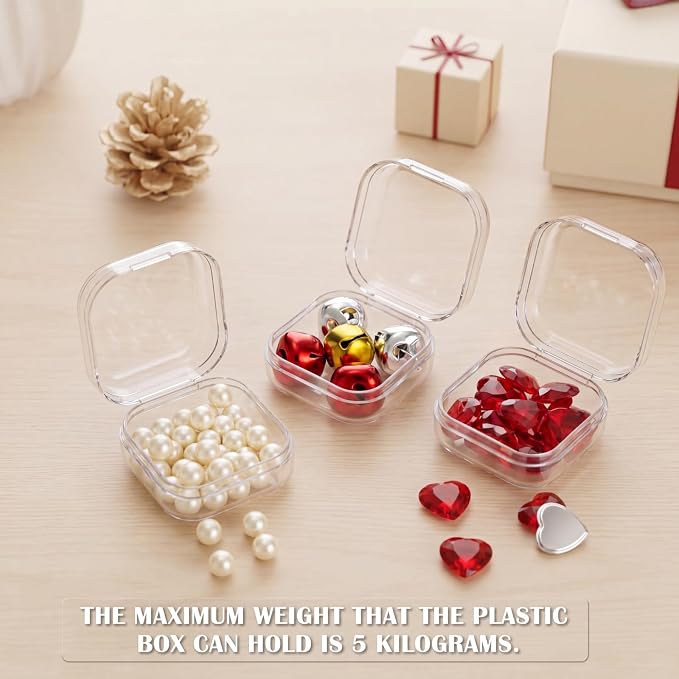 Jetec 120 Pieces Mini Plastic Clear Beads Storage Containers Box for Collecting Small Items, Beads, Jewelry, Business Cards, Game Pieces, Crafts (1.4 x 1.4 x 0.7 Inch)