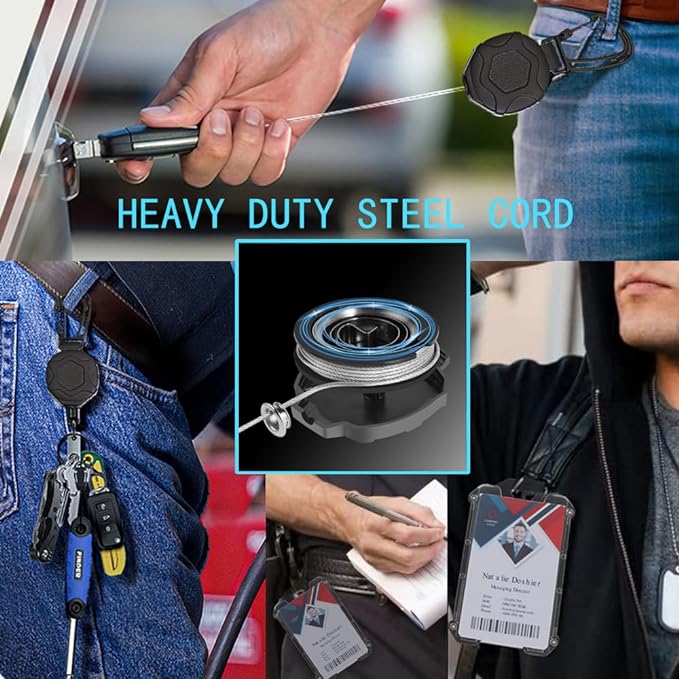 Badge Holder Retractable Clip Heavy Duty Carabiner Badge Reel Keychain with Id Cards Holder Cool Tactical ID Holder (2 Holders and 2 Badge Reels Black # 04)