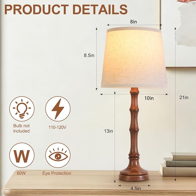 Lamps Set of 2 Modern Farmhouse Table Lamp Bedside Reading Lamps Living Room End Tables Set Lamps for Night Stands Bedroom Night Lamp,High 26.25 Inch,Brown,With Fabric Lamp Shade,Bulb Not Included