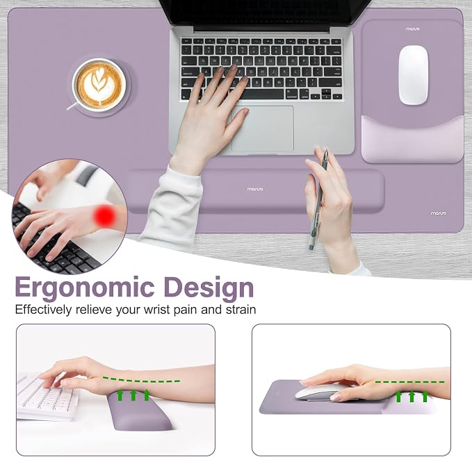 MOSISO Keyboard Mouse Pad Set, Large Gaming Mouse Pad&Keyboard Wrist Rest | Rectangular Mousepad with Wrist Rest&Coaster, Ergonomic Non-Slip&Easy Typing Pad with Curved Silicone Lining, Purple