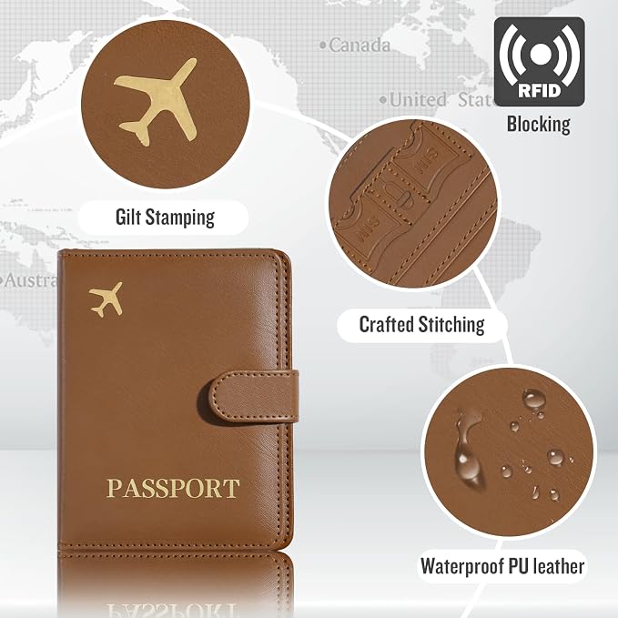 Passport Holder with AirTag Slot, Travel Passport Book Wallet | RFID Blocking, PU Leather, Cards Pocket, Cash Pocket, Passport Case, Women Men Travle Gifts, Travel Essentials