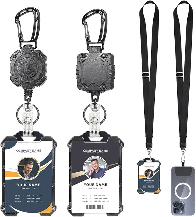 Badge Holder Retractable Clip Heavy Duty Carabiner Badge Reel Keychain with Lanyard ID Cards Holder Cool Tactical ID Holder