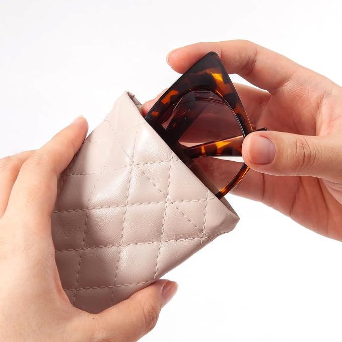 TRIUMPH VISION Eyeglass Case Glasses Case Soft Sunglass Pouch Sleeve 3 Pack | Slim Lightweight Alternative to Bulky Case, Leather Lined Protect Lens, Squeeze Easy to Use, Stylish Portable for Daily Use