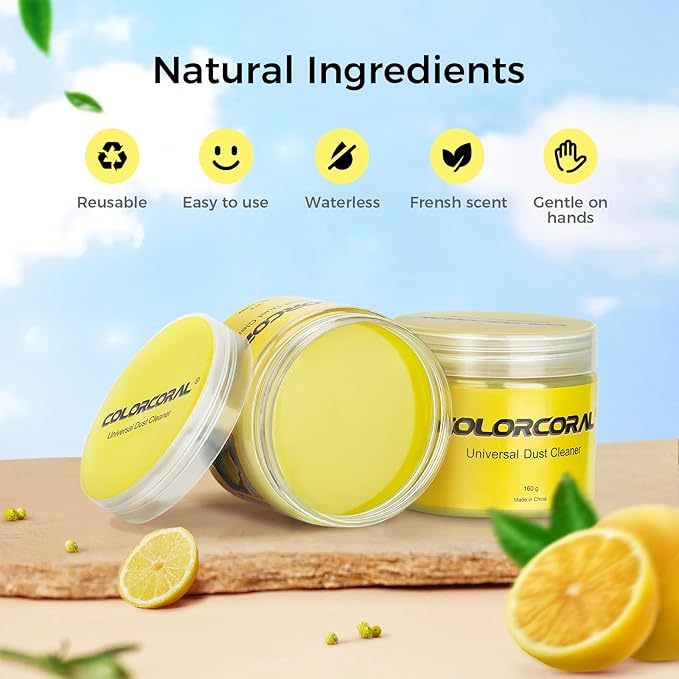 ColorCoral 2Pack Keyboard Cleaning Gel Kit Universal Dust Cleaner,Yellow | Car cleaning putty for PC Keyboard Car Detailing Slime Cleaning Laptop Dusting Home Office Electronic Computer Cleaning Slime