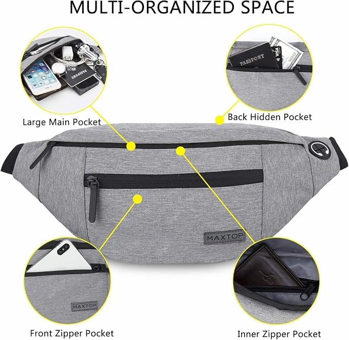 Crossbody Bags for Women Men Travel Essentials Fanny Pack Belt Bag | 4-Zipper Pockets,Key Chain,Polyester,Fit All Phones,Perfect Gifts Enjoy Festival Sports Yoga Traveling Workout Running Casual