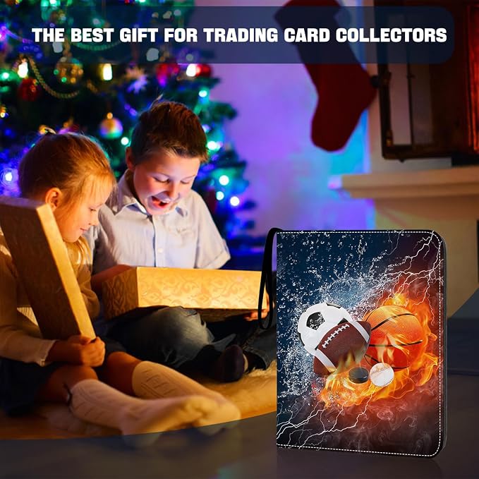 Sports Card Binder 4 Pocket Trading Card Binder 400 Pockets Double Sided Pockets Baseball Card Binder for Football Baseball Basketball Hockey Card and Other TCG Collection Storage Album