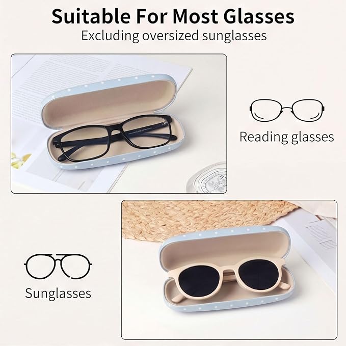 Glasses Case Hard Shell, Cute Sunglasses Case for Women Leather Protective Case for Eyeglass with Cleaning Cloth