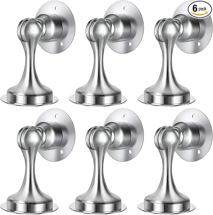 WINONLY Door Stopper, Magnetic Door Stop, Stainless Steel, Magnetic Door Catch, 3M Double-Sided Adhesive Tape, No Drilling, Screws for Stronger Mount, Hold Your Door Open, for Wide Doors (6)