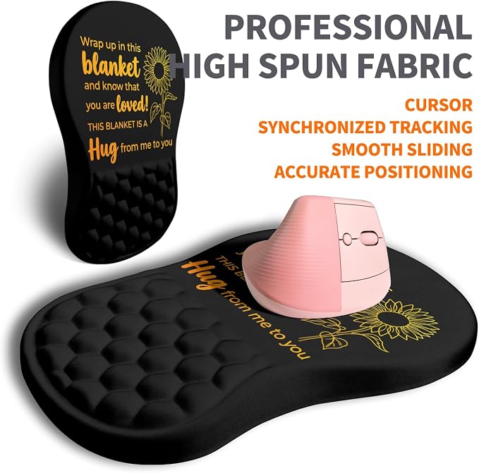 Ergonomic Joint Wrist Support Mouse Pad with Memory Foam Cushion Massage Bump, Carpal Tunnel Pain Relief Mousepad Slope Design for Wrist Rest, 11.8x7.9 in, Hug You and Me