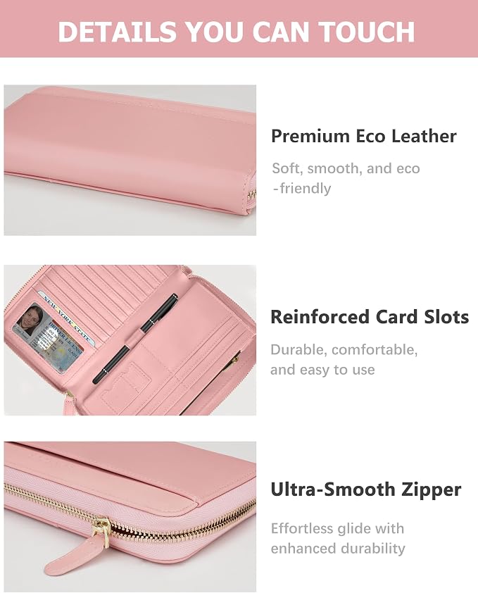 Large Travel Wallet for Women | RFID Blocking Zipper Wallet,Passport Holder Clutch with Wristlet