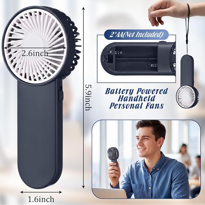Sumind 6 Pcs Small Personal Portable Fan Mini Handheld Bulk 1 Speed Electric Cute Battery Powered for Neck Lash Makeup Women Men Travel Camping Indoor Outdoor Summer (Dark Gray)