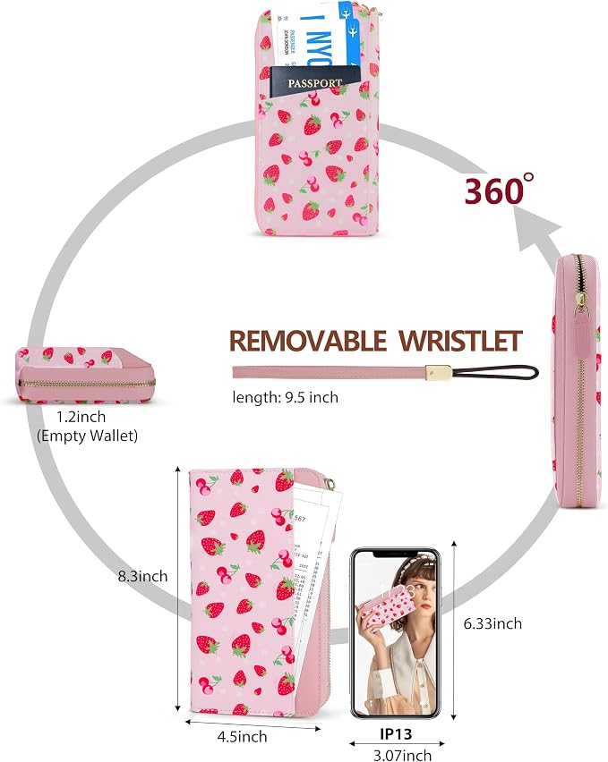 Large Travel Wallet for Women | RFID Blocking Zipper Wallet,Passport Holder Clutch with Wristlet