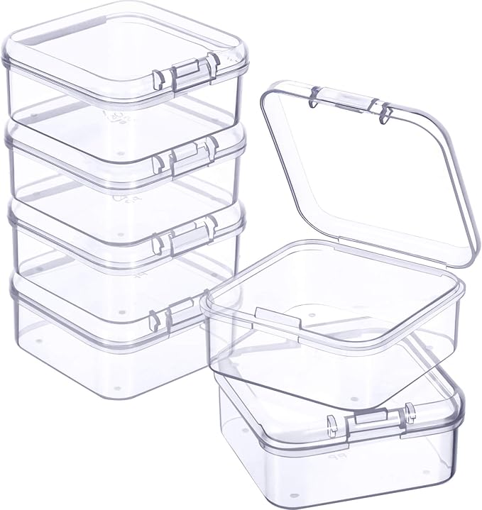 Jetec 6 Pieces Mini Plastic Clear Beads Storage Containers Box for Collecting Small Items, Beads, Jewelry, Business Cards, Game Pieces, Crafts (1.7 x 1.7 x 0.8 Inch)