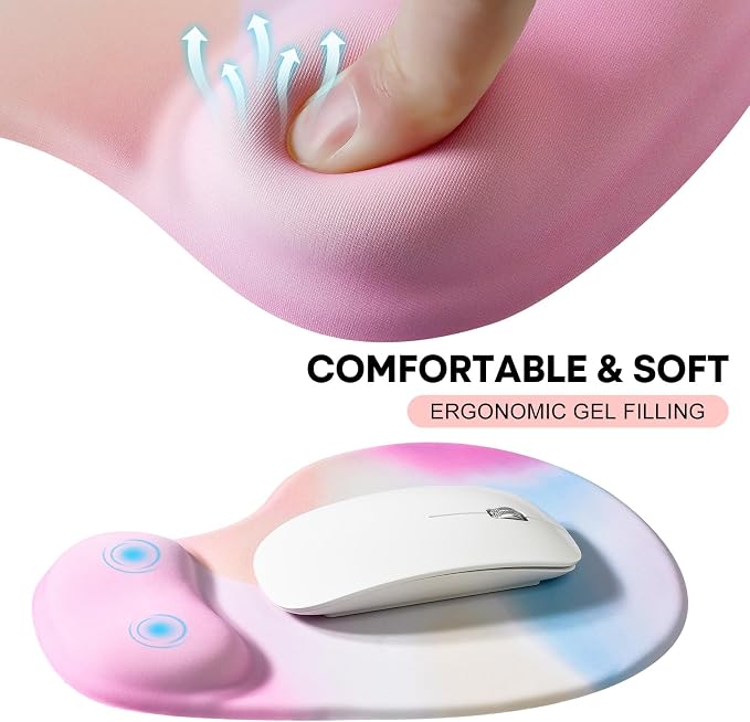 JIKIOU Ergonomic Mouse Pad with Gel Wrist Rest 2Pack,Portable Small Rainbow | Upgraded-Prevent Gel Leakage, Ergonomic Design for Pain Relief, Cooling Gel filled, Smooth Lycra Surface, Non-Slip PU Base