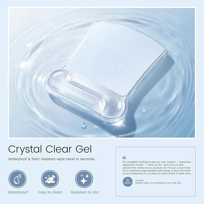 Ospelelf Clear Gel Mouse Pad with Wrist Rest, Ergonomic Cushioned Support for Typing, Relief Carpal Tunnel, Wrist Pain, Easy to Clean & Cooling, Comfort for Office, Computer, Programmer, Gamer