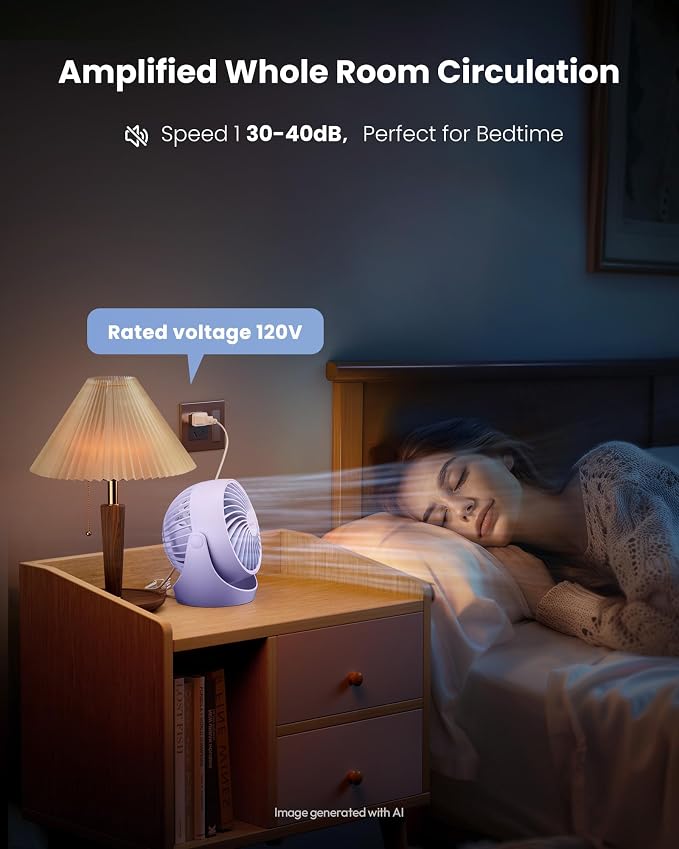 Gaiatop Desk Fan, 5-Inch Portable Electric Table Desktop Air Circulator Fans, Small but Powerful with 3 Speed 360° Adjustable Tilt for Cooling Home Dorm Office Bedroom Bathroom Kitchen, Purple