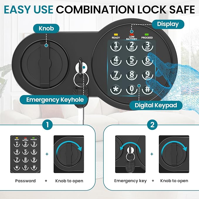2.0 Cuft Fireproof Safe Box for Home,Digital Keypad,35-Min Fire Protection | 35-Min Fire Protection at 1700°F, Removable Shelf, Smart Alarm & Anti-Pry Security, External Emergency Power, Silent Mode
