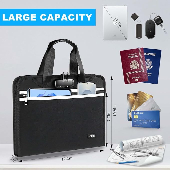Fireproof Accordion File Organizer with Lock for Important Documents | 13 pockets expandable file folder, 2500°F fireproof, water-resistant, portable for home office travel, fits letter/A4 size