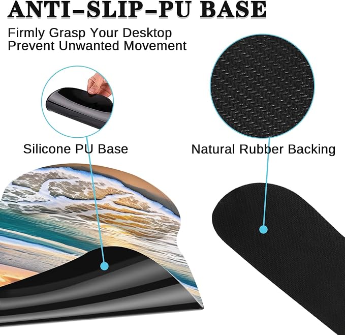 Ergonomic Mouse Pad Set with Wrist Rest, Beach Summer Sun | Non-Slip Rubber Base Wrist Cushion Support and Coasters Mousepad with Wrist Support for Computer Keyboard