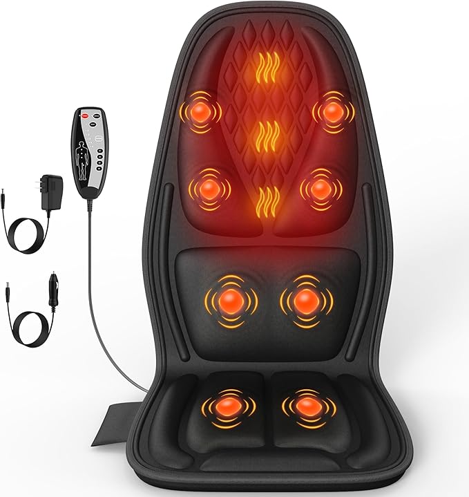 Back Massager with Heat, Seat Massager with 8 Powerful Vibration Motors, Portable Massage Chair Pad for Office Home Use, Gift for Men/Women/Family/Friends