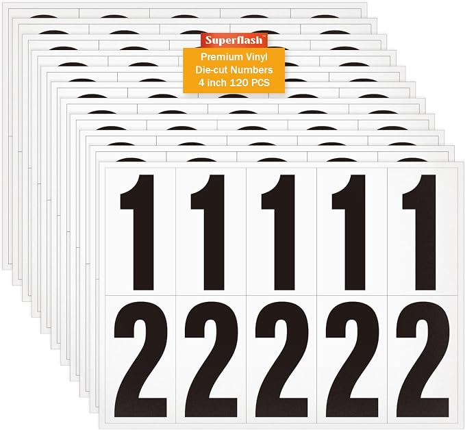 4 inch Adhesive Numbers for Mailbox, Vinyl Reflective Mailbox Number Stickers, 120 Pcs Self Adhesive Number Decals, Pre Spaced Number Signs, for Outside, House, Trash Cans Decal , Cars, Door (Black/White)