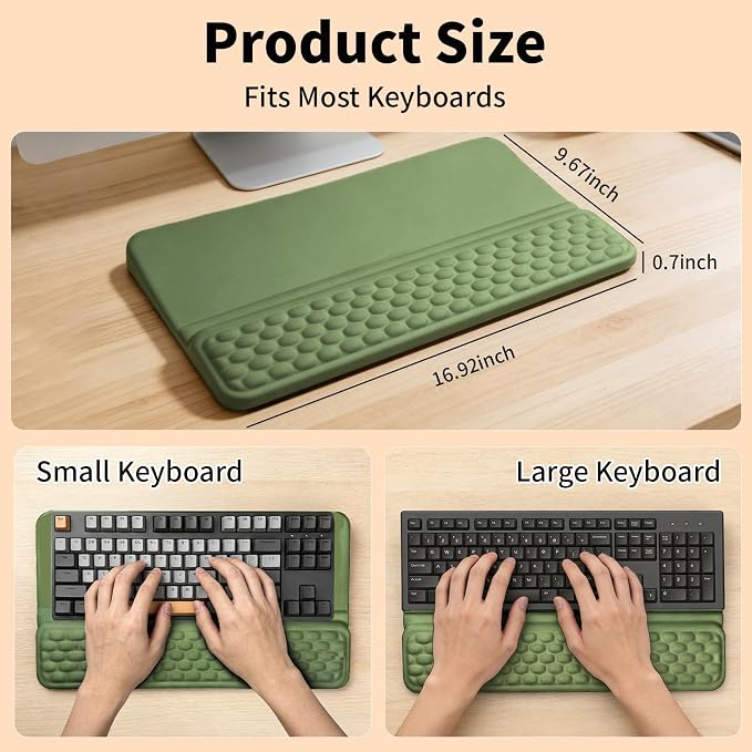 Wrist Rest with Keyboard Stand, Computer Wrist Support Pad, Ergonomic Keyboard Riser Hand Rest Soft Memory Foam Cushion Holder Gaming Typing Desk Accessories for Office Home School（Green）
