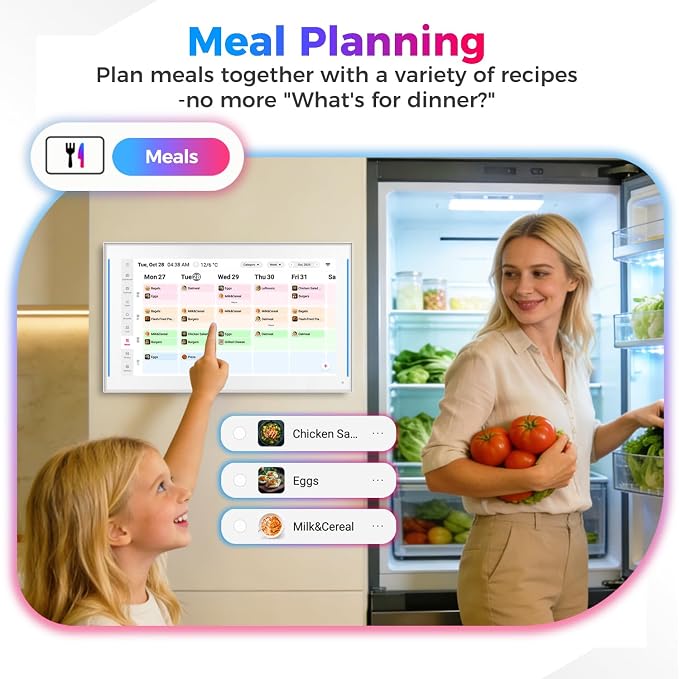 DXMART 15.6 inch Smart Digital Calendar & Chore Chart, LED Reminder Light, Wall & DeskMount - Smart Family Planner for Daily Schedules, Meal Planning, and Household Organization, Digital Photo Frame Functon