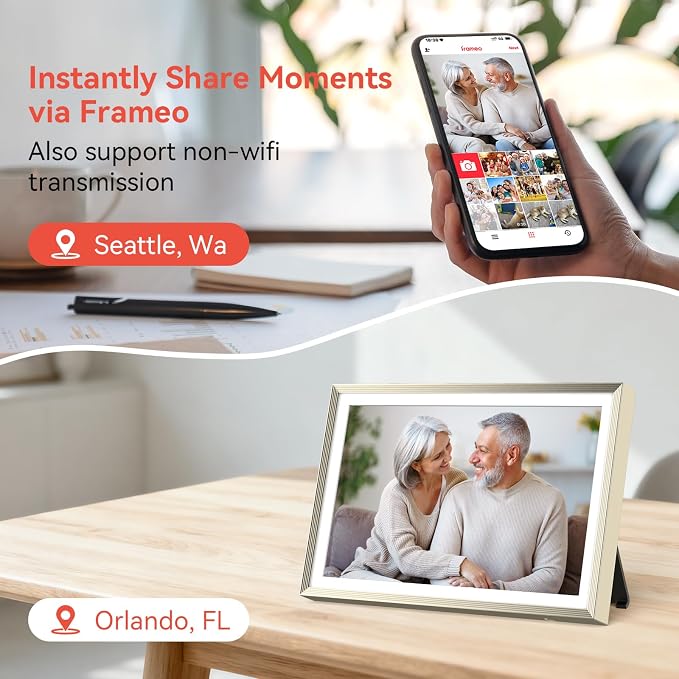 Frameo 10.1 inch Digital Picture Frame, Smart WiFi Digital Photo Frame with 32G Memory, HD Touch Screen, Auto-Rotate(ChampagneGold)