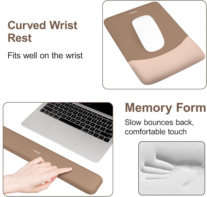 MOSISO Keyboard Mouse Pad Set, Large Gaming Mouse Pad&Keyboard Wrist Rest | Rectangular Mousepad with Wrist Rest&Coaster, Ergonomic Non-Slip&Easy Typing Pad with Curved Silicone Lining, Mocha